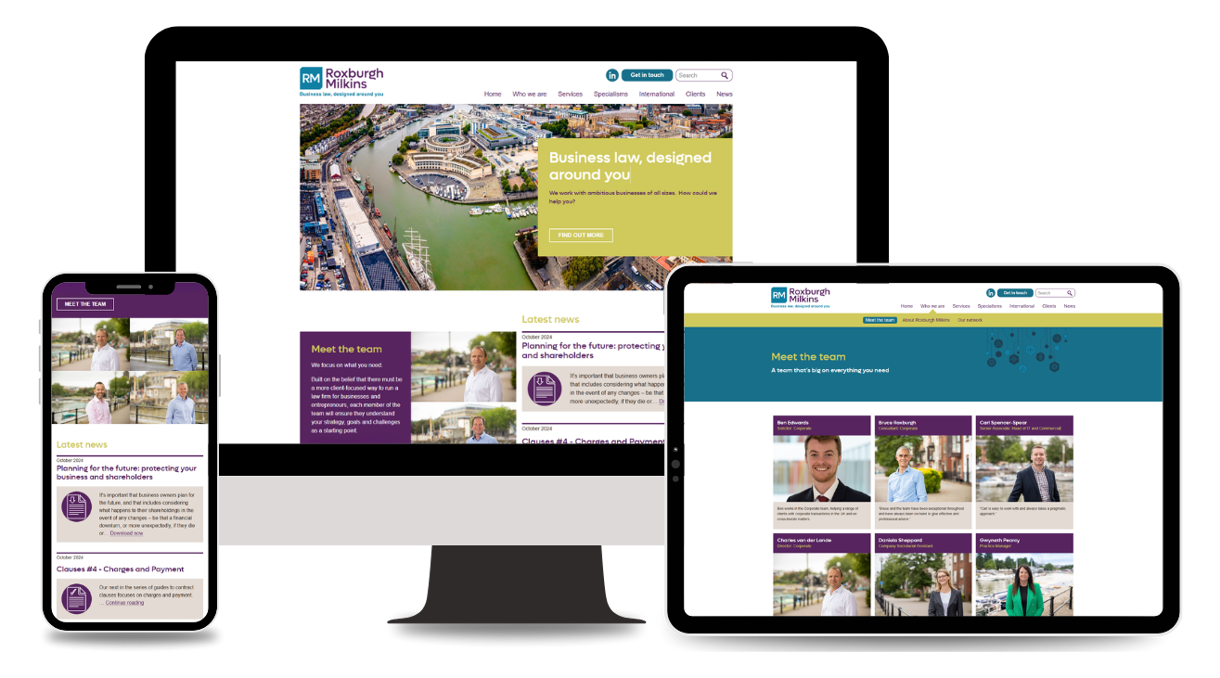 Roxburgh - A trio of different digital devices with each one displaying a different screenshot of the new Roxburgh Milkins website