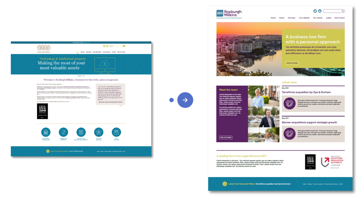 Roxburgh - Screenshot of old basic website vs new updated and refreshed website design