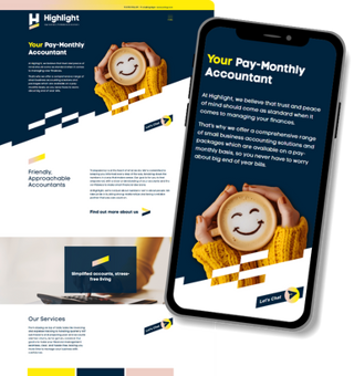 Highlight Accounting - Tile - A screenshot of the home page of the website with an insert of a mobile phone also showing the homepage on mobile view