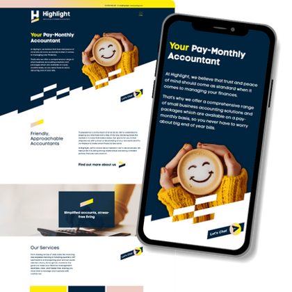 Highlight Accounting - Tile - A screenshot of the home page of the website with an insert of a mobile phone also showing the homepage on mobile view