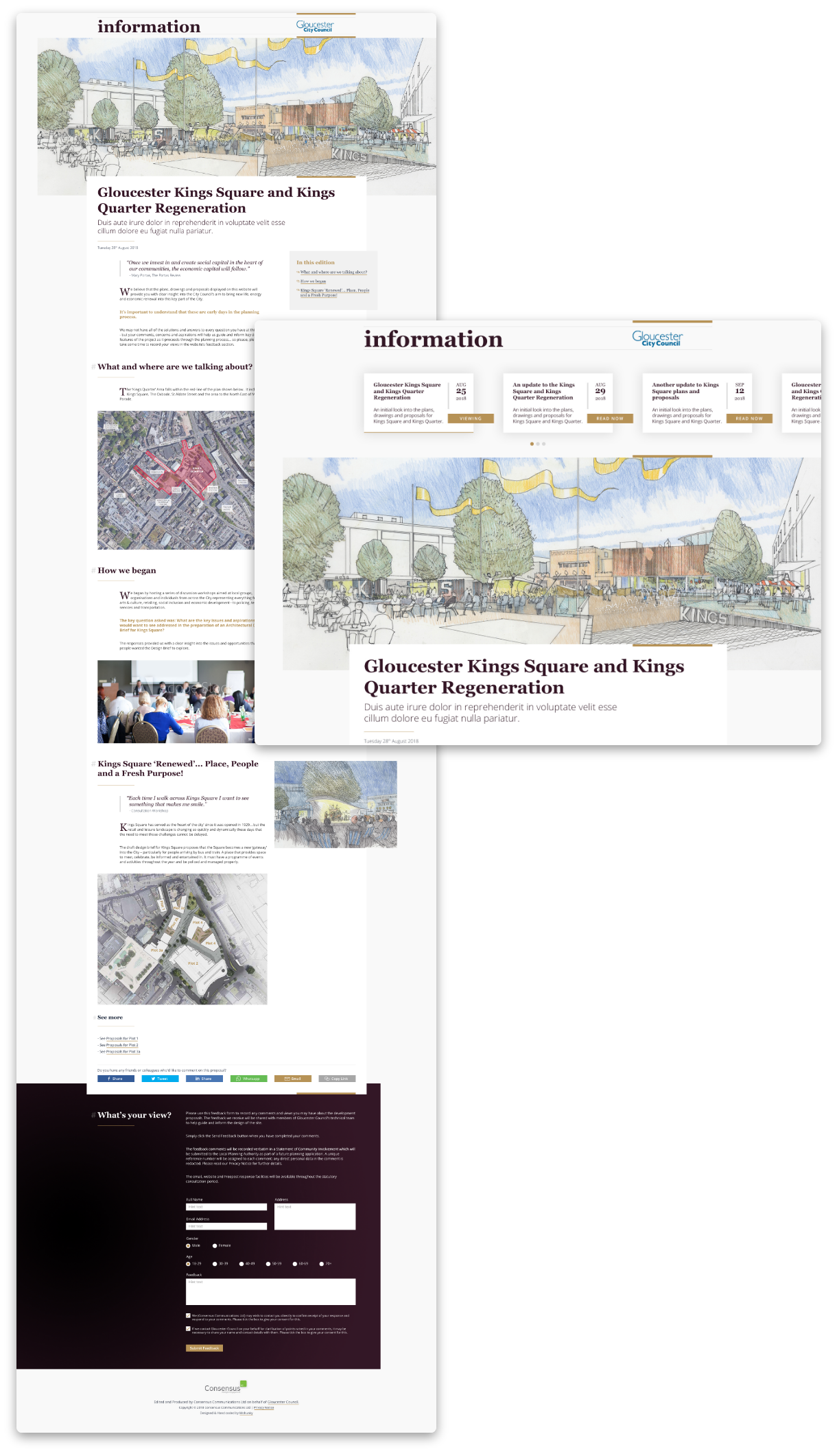 Consensus - Screenshots of web page examples showing information on how proposed development is progressing
