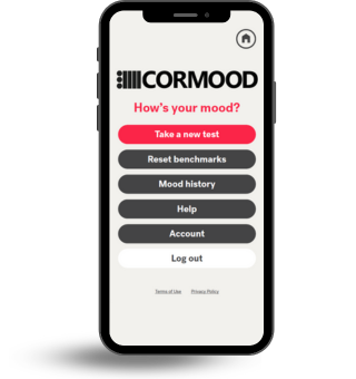 Corperformance - Tile insert - an iphone showing the home screen for the Cormood app